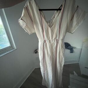 Elegant Cream Striped Midi Dress